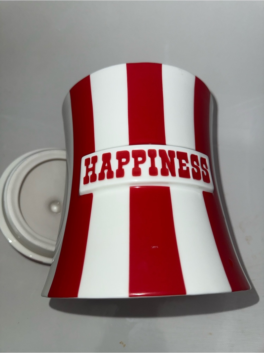 Jonathan Adler Red and White Striped 'HAPPINESS' Ceramic Jar - Picture 2 of 6